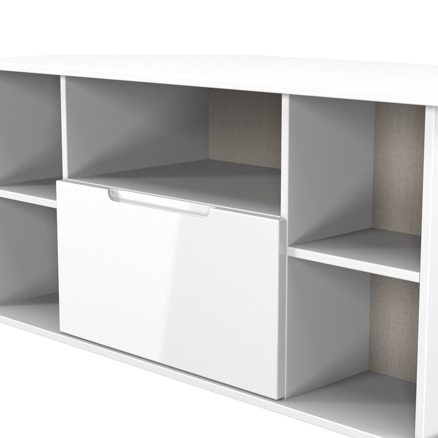 Milan Corner Corner TV Unit White 5 Shelves 1 Drawer 110cm