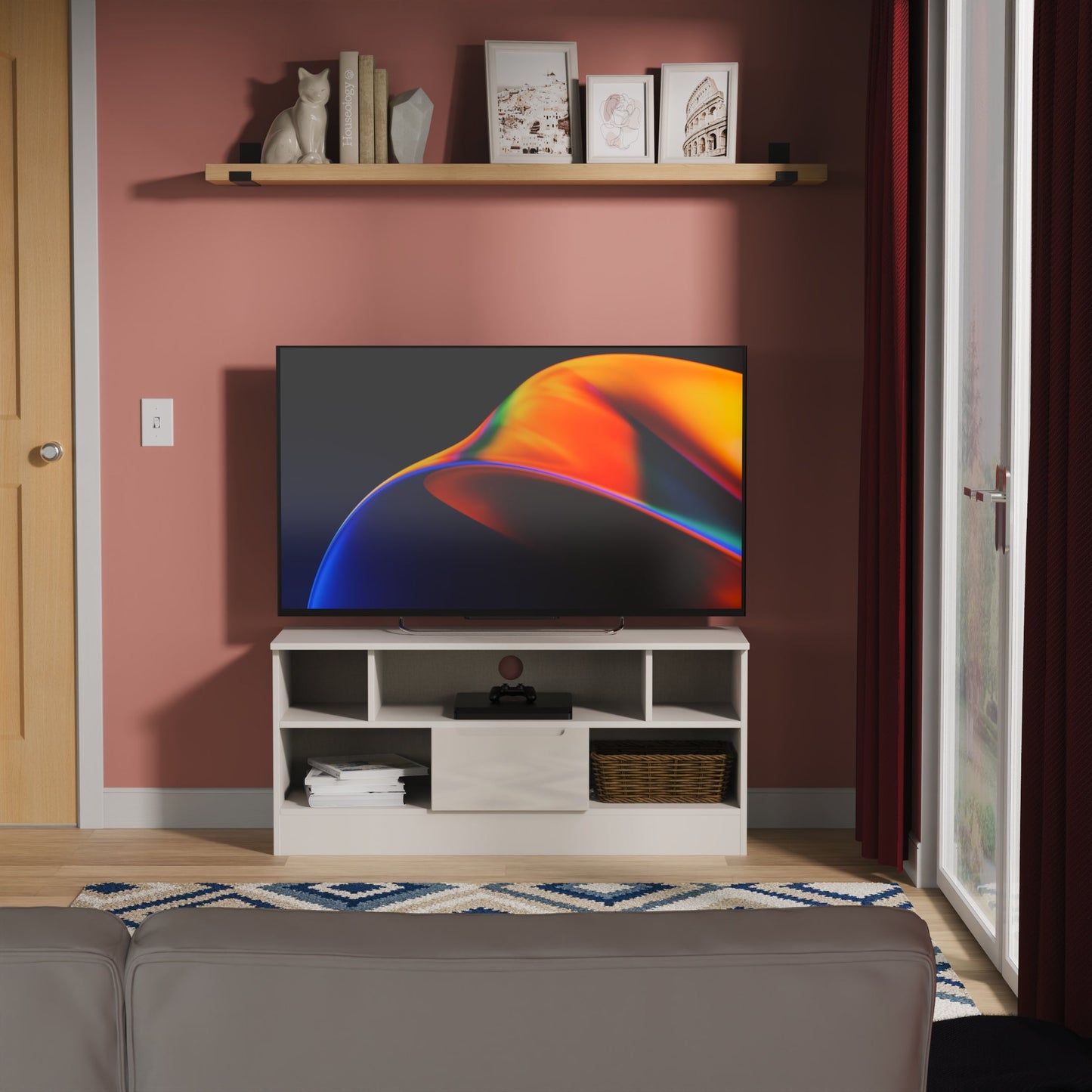 Milan TV Unit Off-White 5 Shelves 1 Drawer 110cm