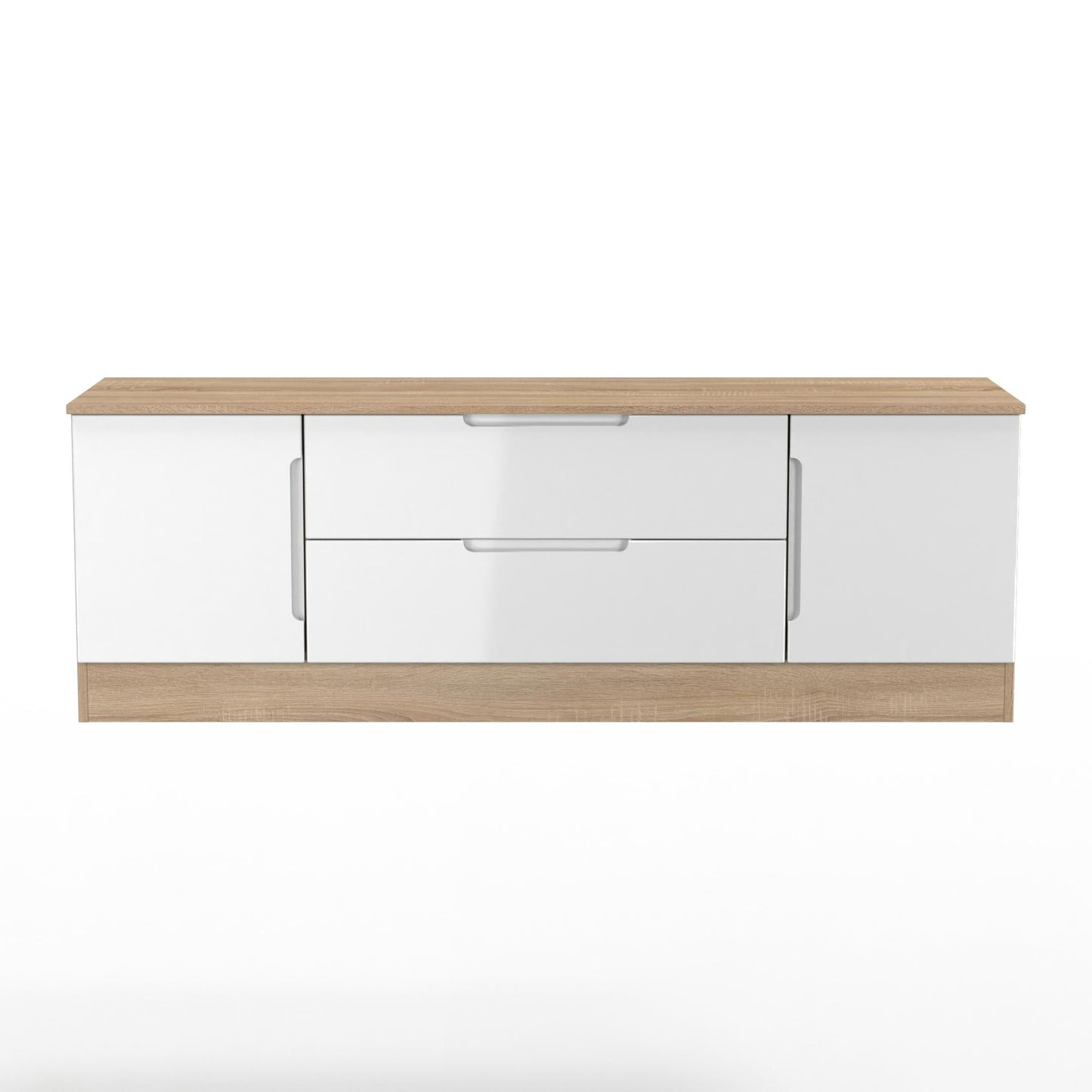 Milan TV Unit White & Oak 2 Drawers 2 Doors 144cm