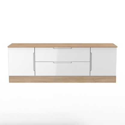 Milan TV Unit White & Oak 2 Drawers 2 Doors 144cm