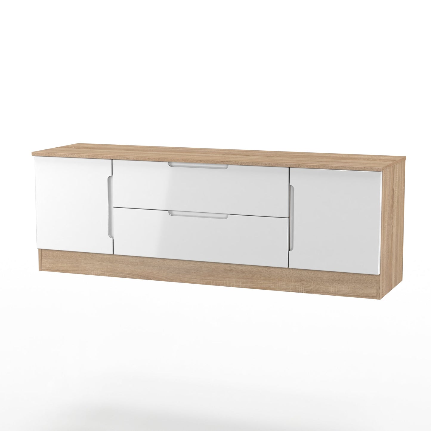 Milan TV Unit White & Oak 2 Drawers 2 Doors 144cm