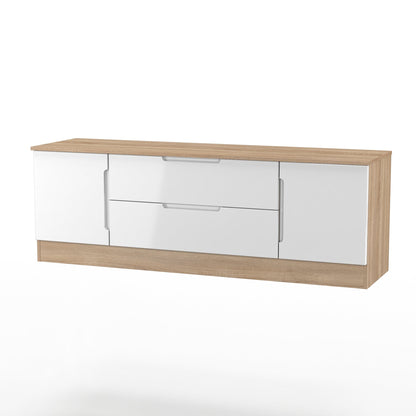 Milan TV Unit White & Oak 2 Drawers 2 Doors 144cm
