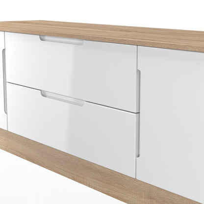 Milan TV Unit White & Oak 2 Drawers 2 Doors 144cm