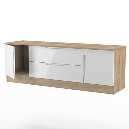 Milan TV Unit White & Oak 2 Drawers 2 Doors 144cm