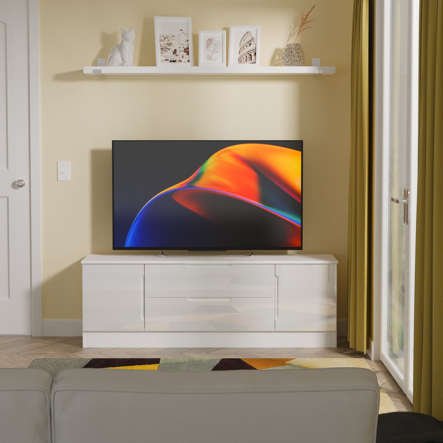 Milan TV Unit White 2 Drawers 2 Doors 144cm