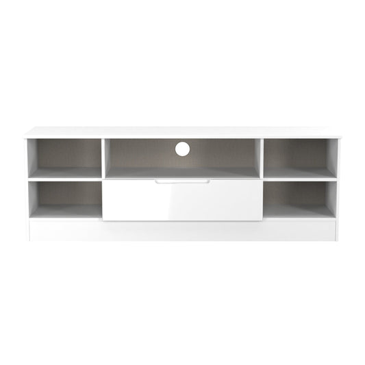 Milan TV Unit White 5 Shelves 1 Drawer 144cm