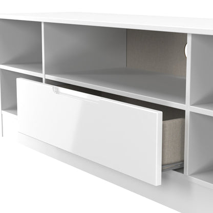 Milan TV Unit White 5 Shelves 1 Drawer 144cm