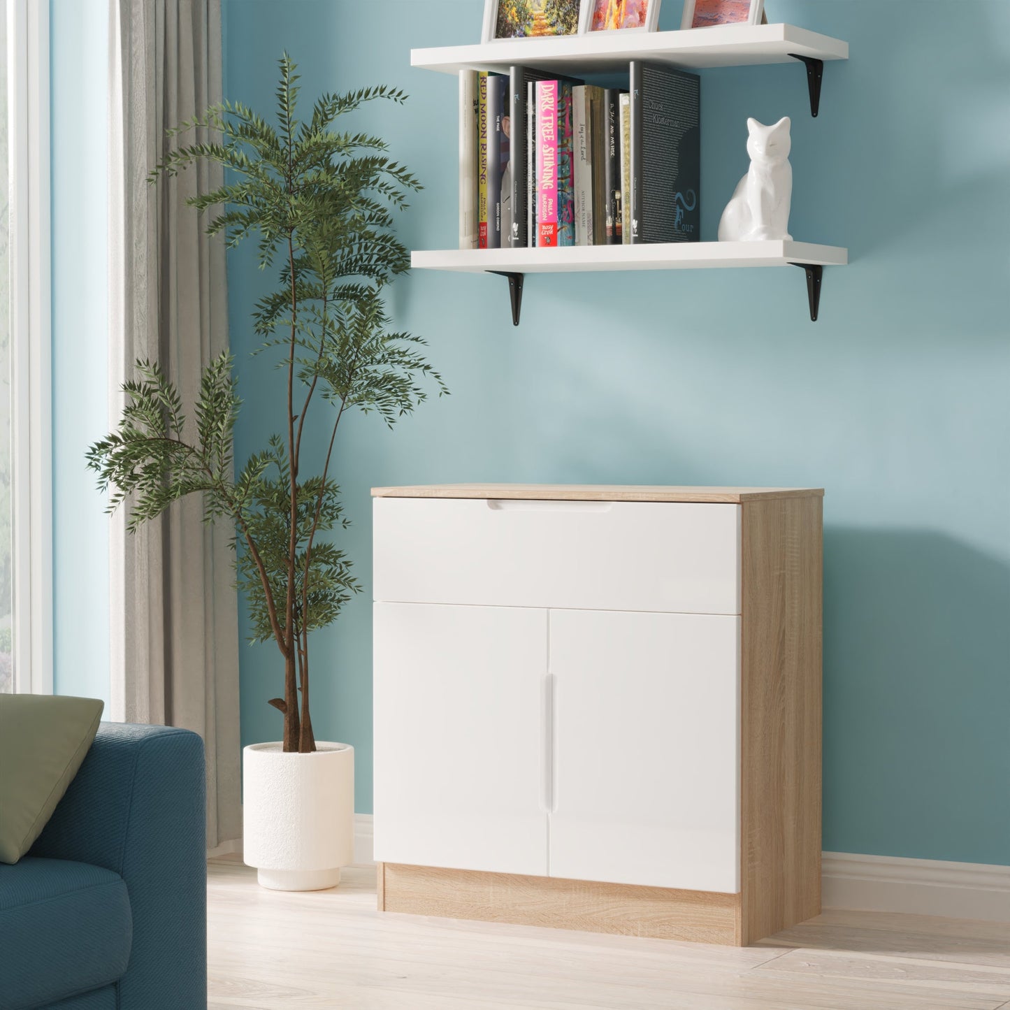 Milan Sideboard White & Oak 2 Doors 1 Drawer 79cm