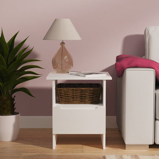 Milan Side Table White 1 Shelf 1 Drawer 50cm