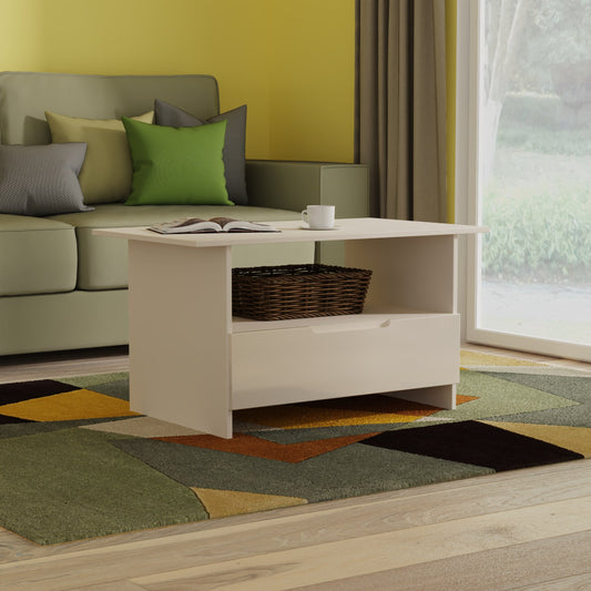 Milan Coffee Table Off-White 1 Shelf 1 Drawer 93cm