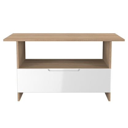 Milan Coffee Table White & Oak 1 Shelf 1 Drawer 93cm