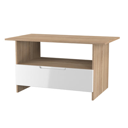 Milan Coffee Table White & Oak 1 Shelf 1 Drawer 93cm