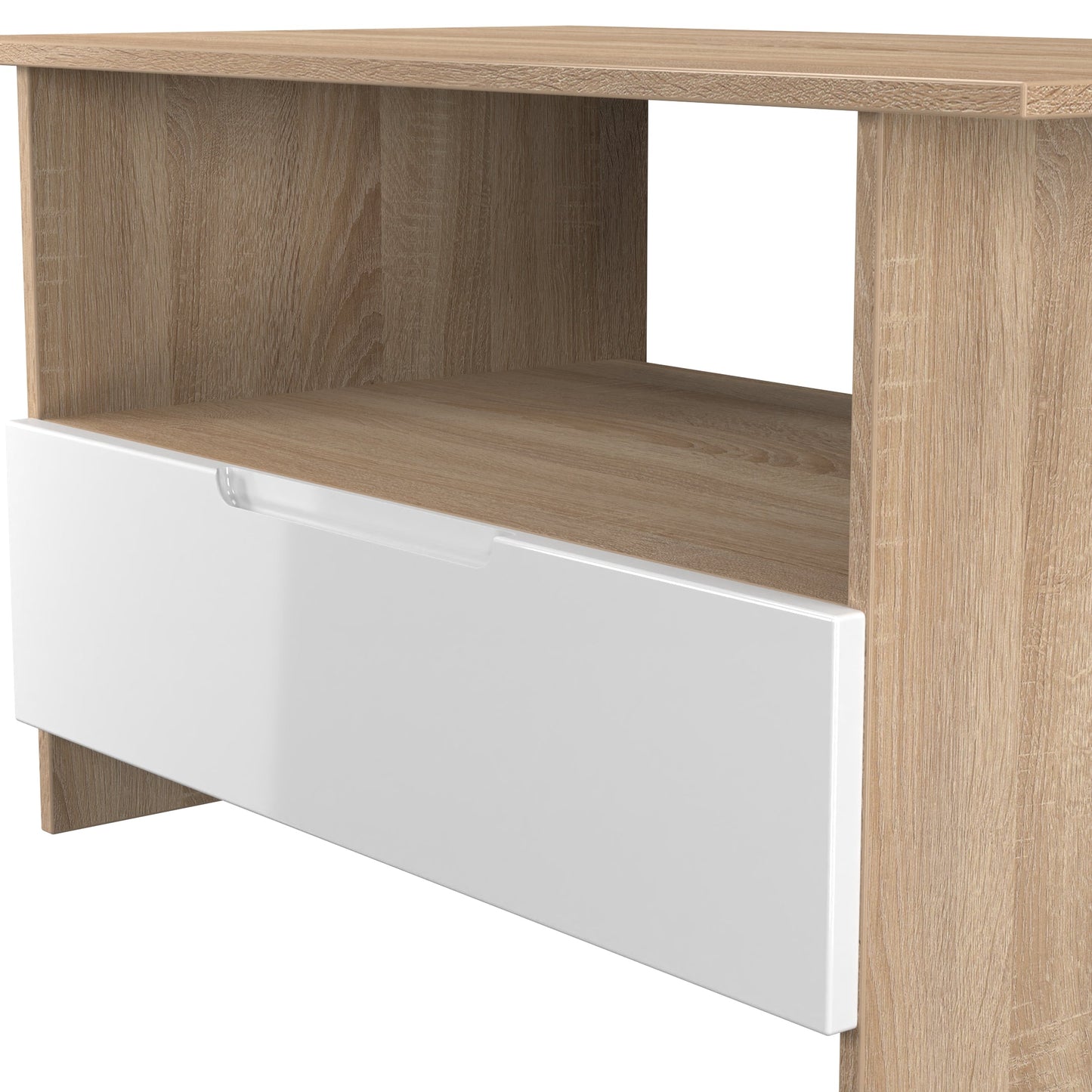 Milan Coffee Table White & Oak 1 Shelf 1 Drawer 93cm