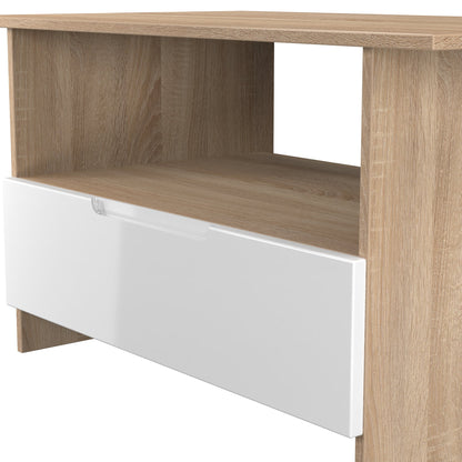 Milan Coffee Table White & Oak 1 Shelf 1 Drawer 93cm