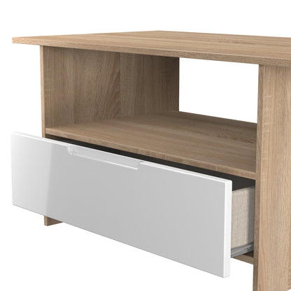 Milan Coffee Table White & Oak 1 Shelf 1 Drawer 93cm