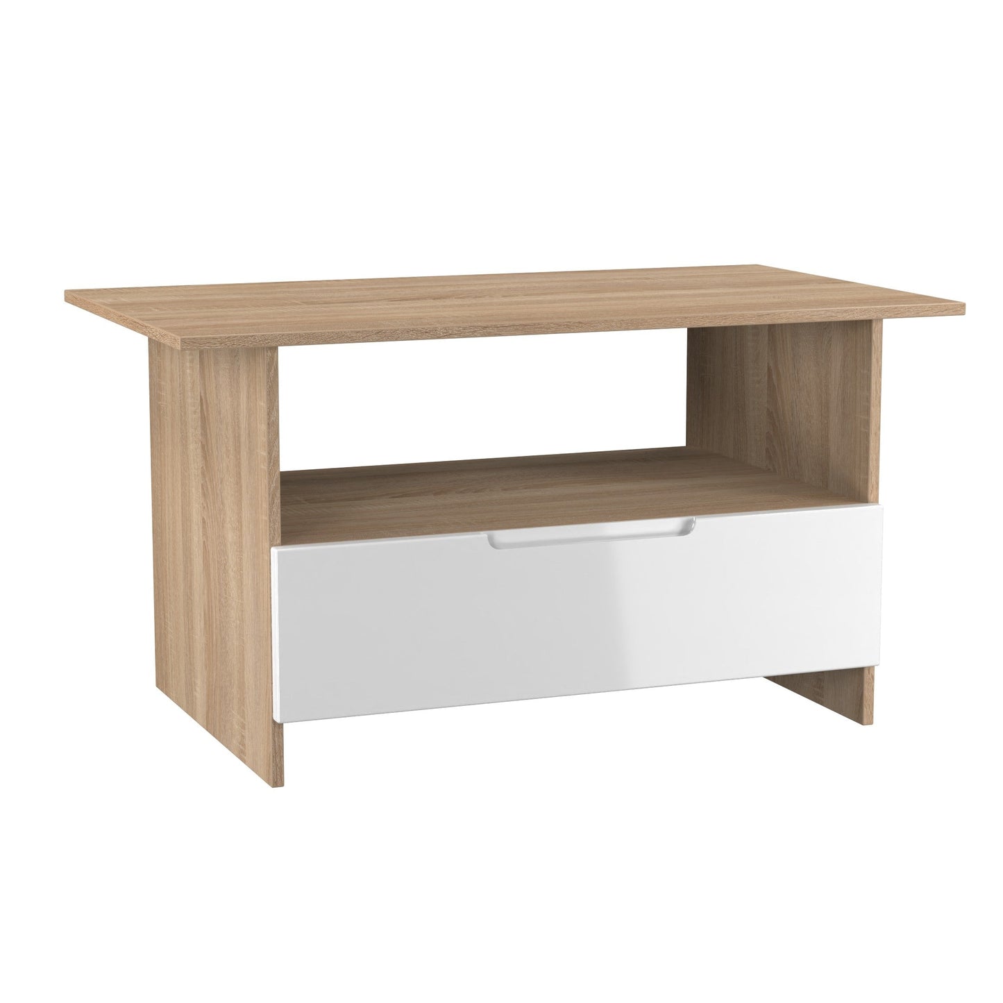 Milan Coffee Table White & Oak 1 Shelf 1 Drawer 93cm