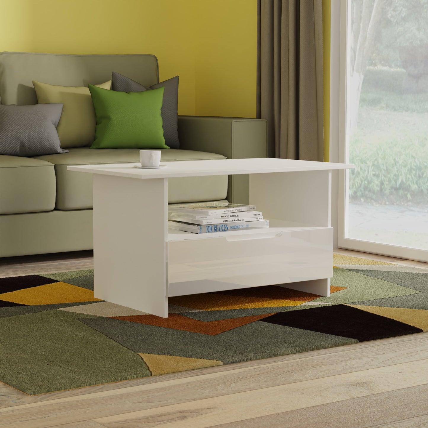 Milan Coffee Table White 1 Shelf 1 Drawer 93cm