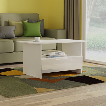Milan Coffee Table White 1 Shelf 1 Drawer 93cm