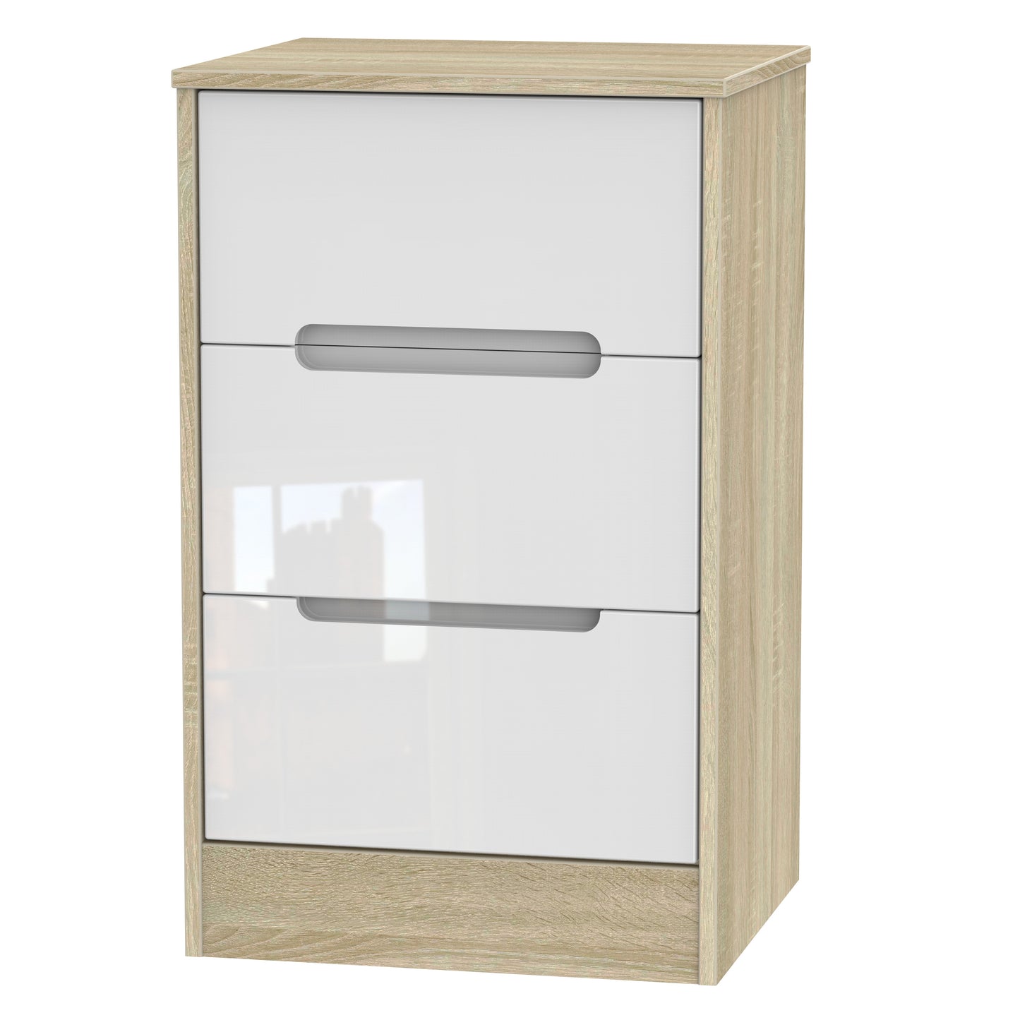 Monaco Bedside Table White & Oak 3 Drawers 73cm