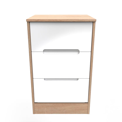 Monaco Bedside Table White & Oak 3 Drawers 73cm