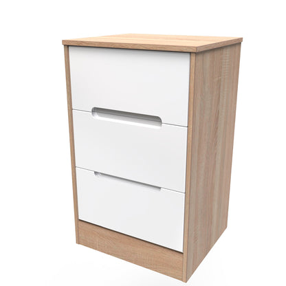 Monaco Bedside Table White & Oak 3 Drawers 73cm