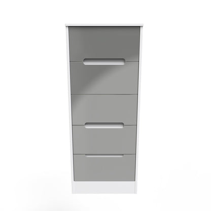 Monaco Tall Tallboy Grey & White 5 Drawers 114cm
