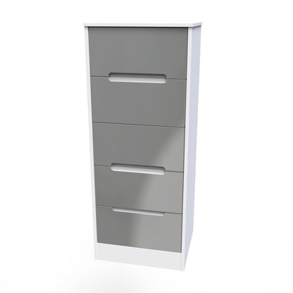 Monaco Tall Tallboy Grey & White 5 Drawers 114cm
