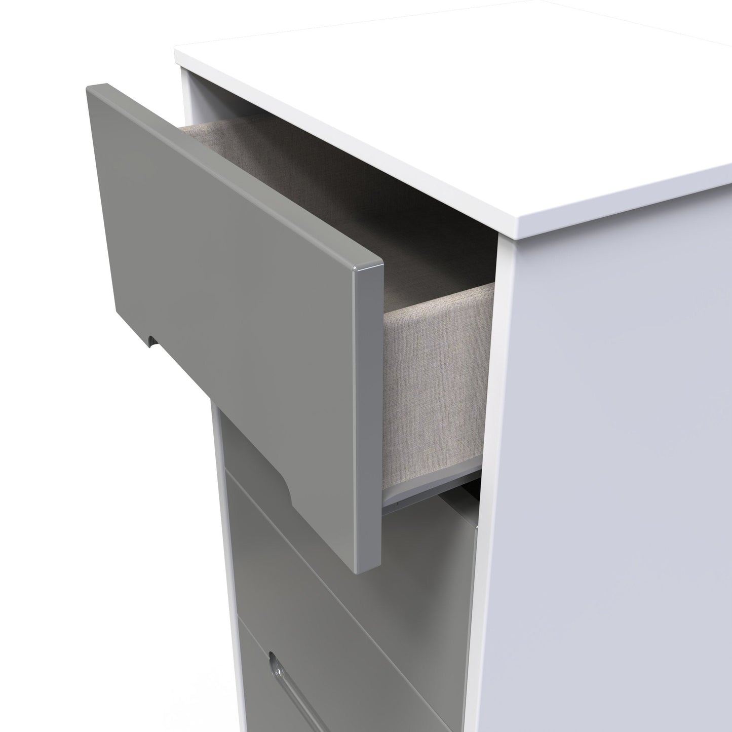 Monaco Tall Tallboy Grey & White 5 Drawers 114cm