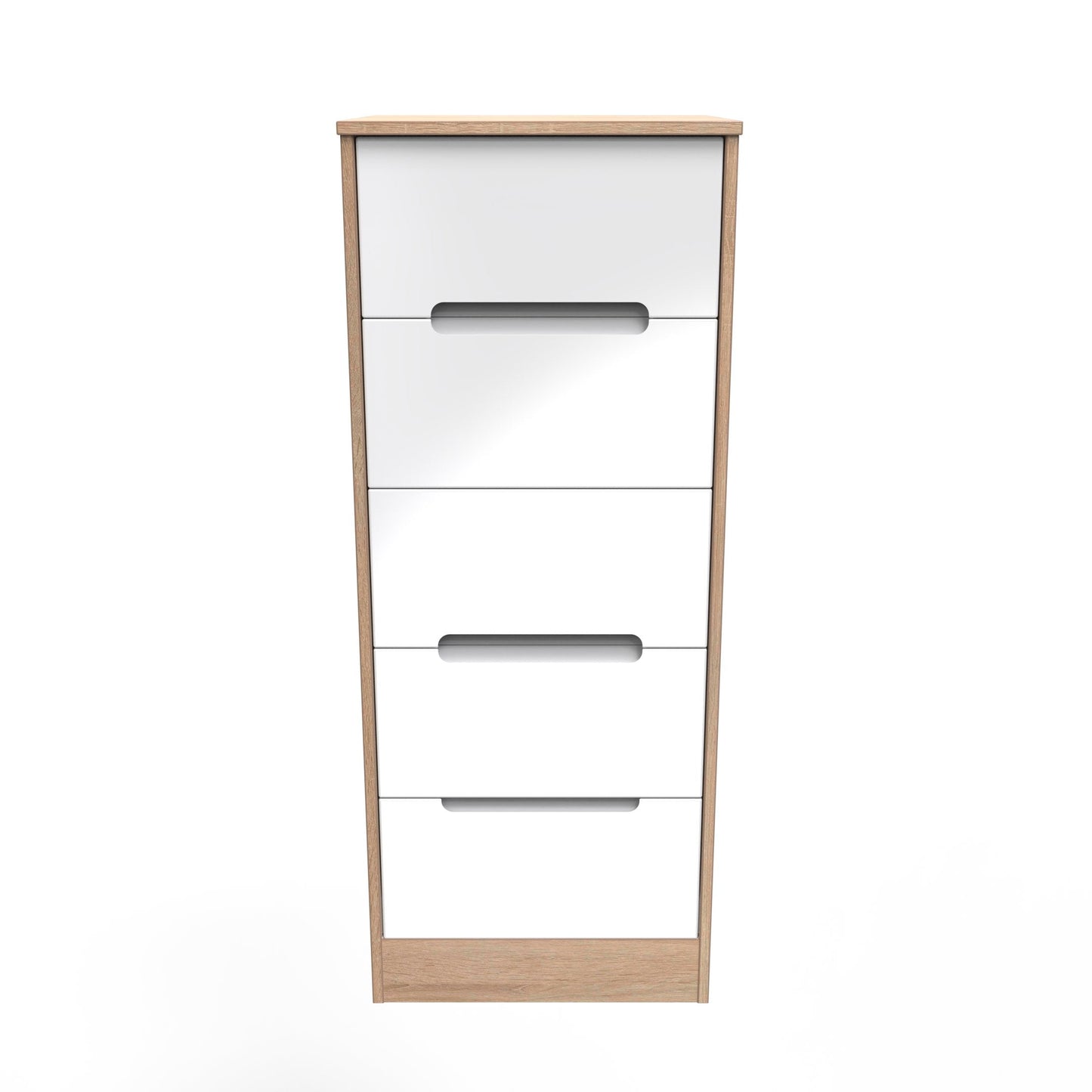 Monaco Tall Tallboy White & Oak 5 Drawers 114cm