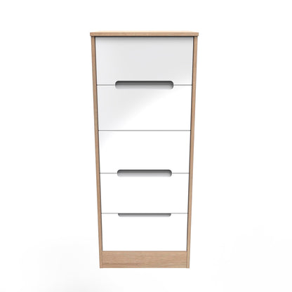 Monaco Tall Tallboy White & Oak 5 Drawers 114cm