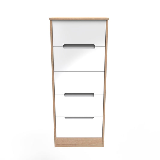 Monaco Tall Tallboy White & Oak 5 Drawers 114cm