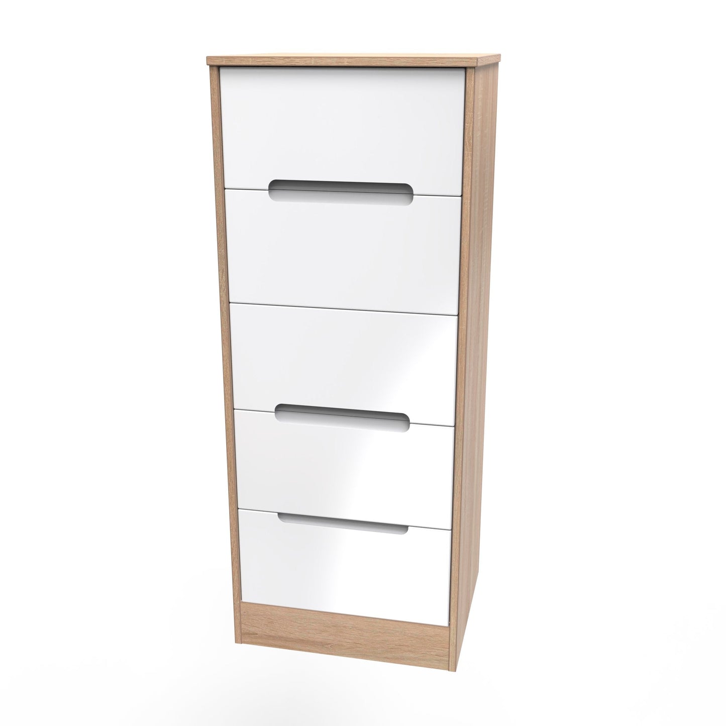 Monaco Tall Tallboy White & Oak 5 Drawers 114cm