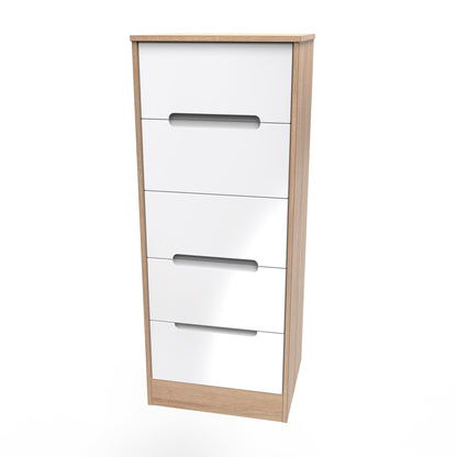 Monaco Tall Tallboy White & Oak 5 Drawers 114cm