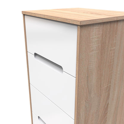 Monaco Tall Tallboy White & Oak 5 Drawers 114cm