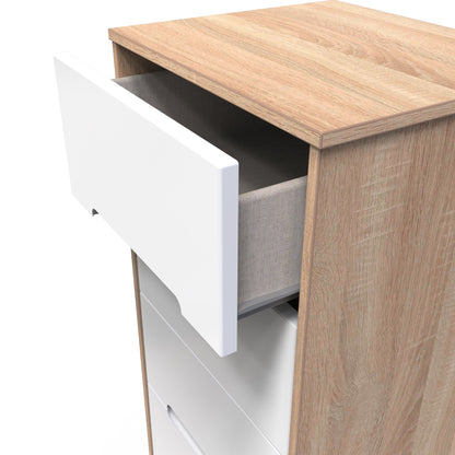 Monaco Tall Tallboy White & Oak 5 Drawers 114cm