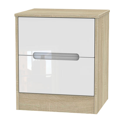 Monaco Bedside Table White & Oak 2 Drawers 53cm