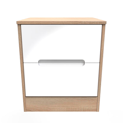 Monaco Bedside Table White & Oak 2 Drawers 53cm