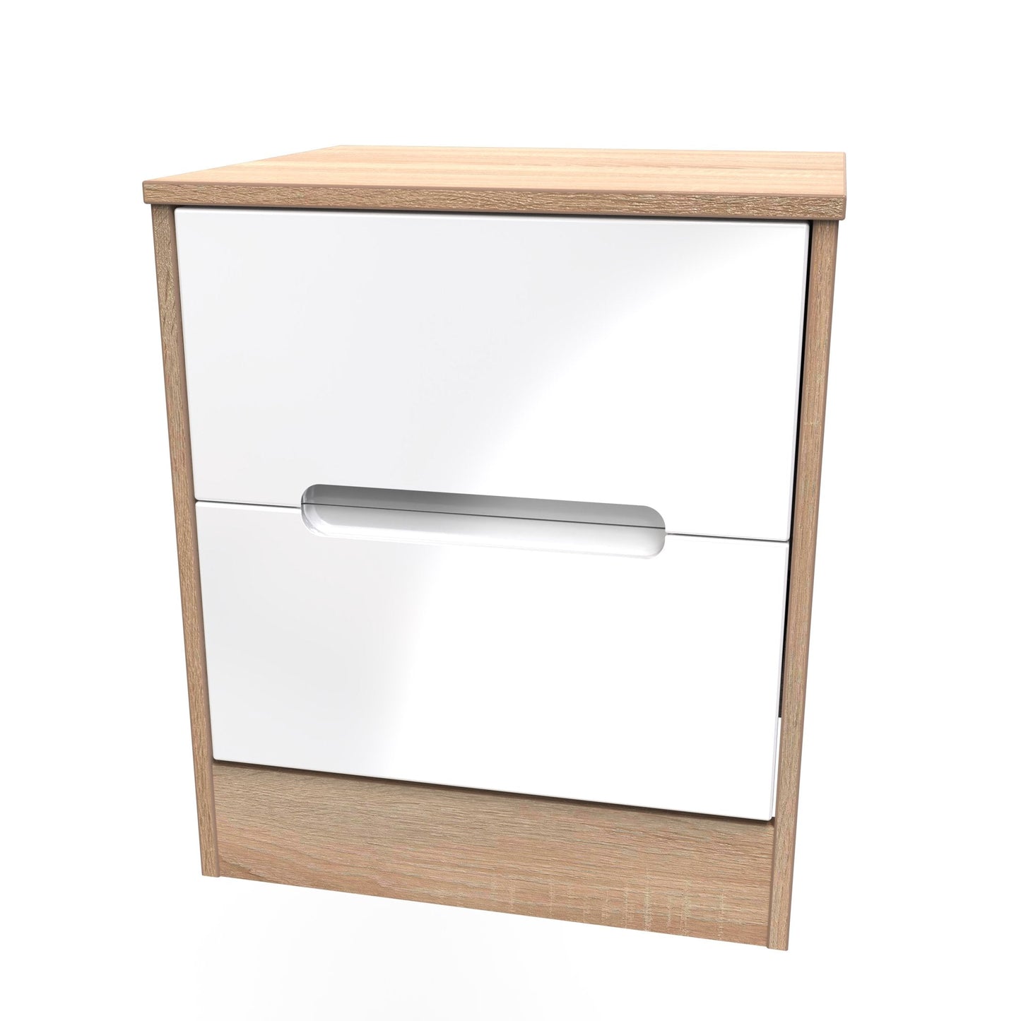 Monaco Bedside Table White & Oak 2 Drawers 53cm