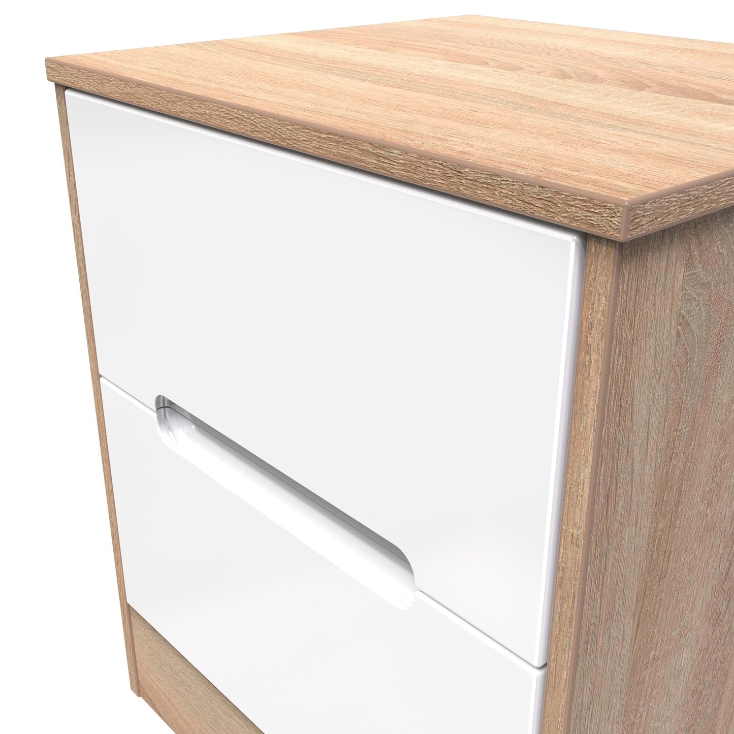 Monaco Bedside Table White & Oak 2 Drawers 53cm