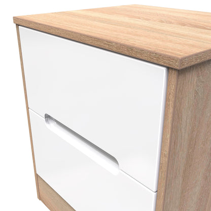 Monaco Bedside Table White & Oak 2 Drawers 53cm