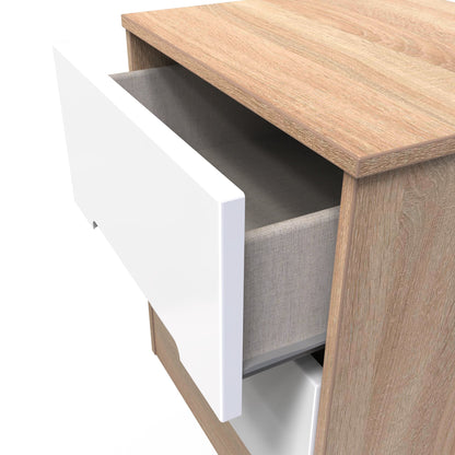 Monaco Bedside Table White & Oak 2 Drawers 53cm