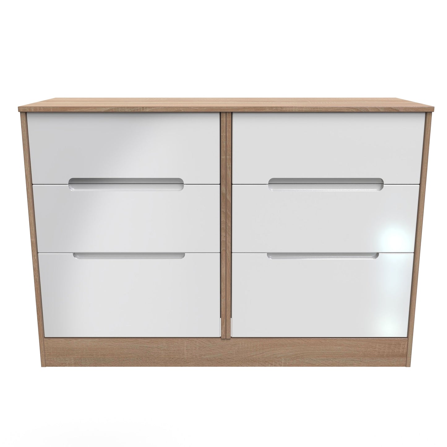 Monaco Large Chest of Drawers White & Oak 6 Drawers 115cm