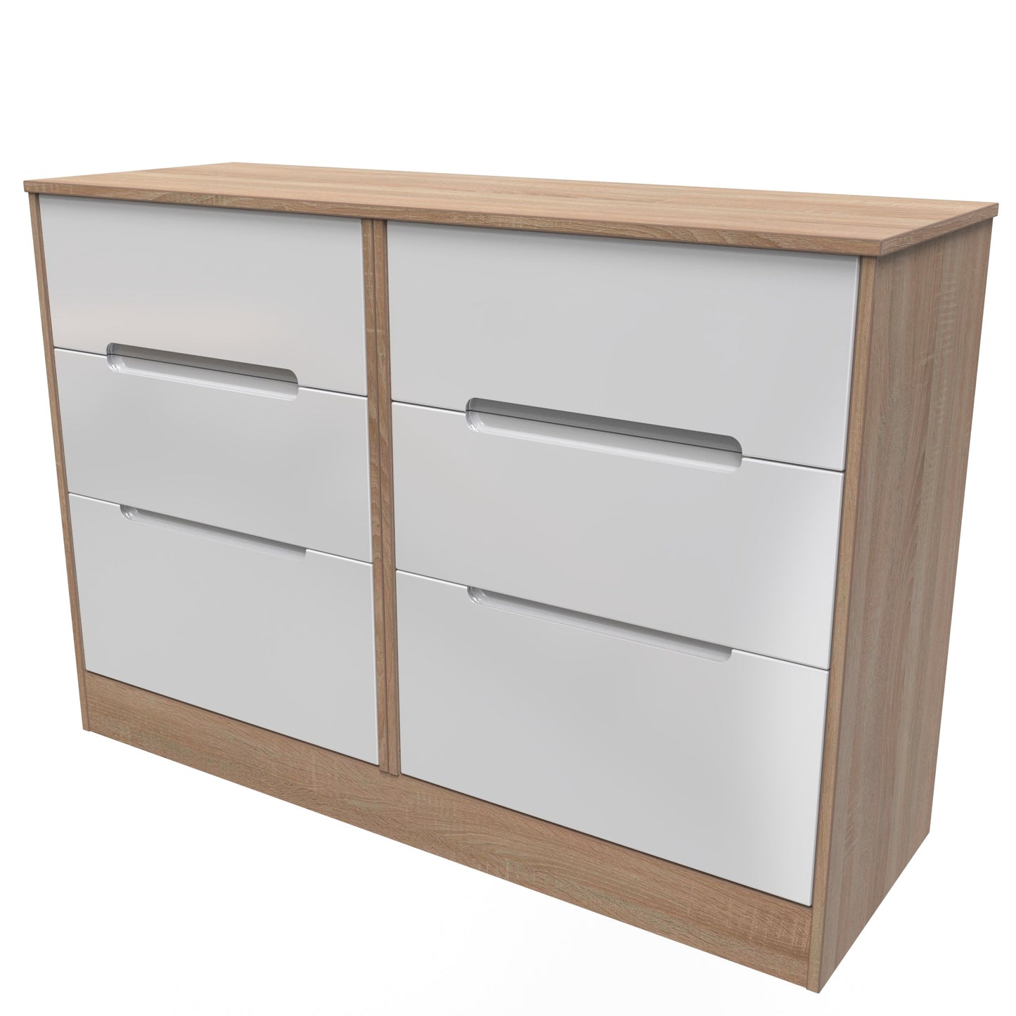 Monaco Large Chest of Drawers White & Oak 6 Drawers 115cm