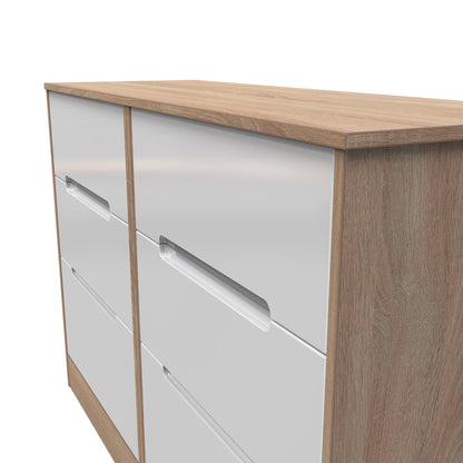 Monaco Large Chest of Drawers White & Oak 6 Drawers 115cm