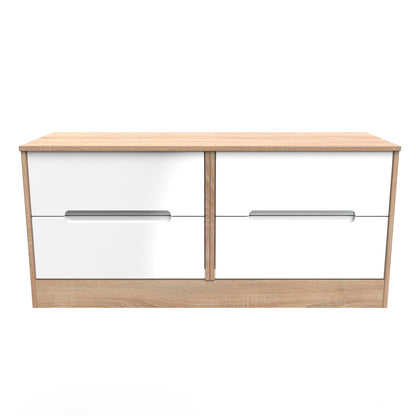 Monaco Large Chest of Drawers White & Oak 4 Drawers 115cm