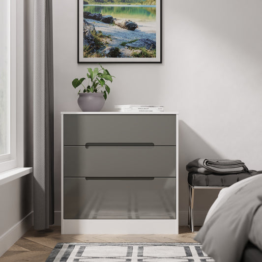 Monaco Chest of Drawers Grey & White 3 Drawers 80cm