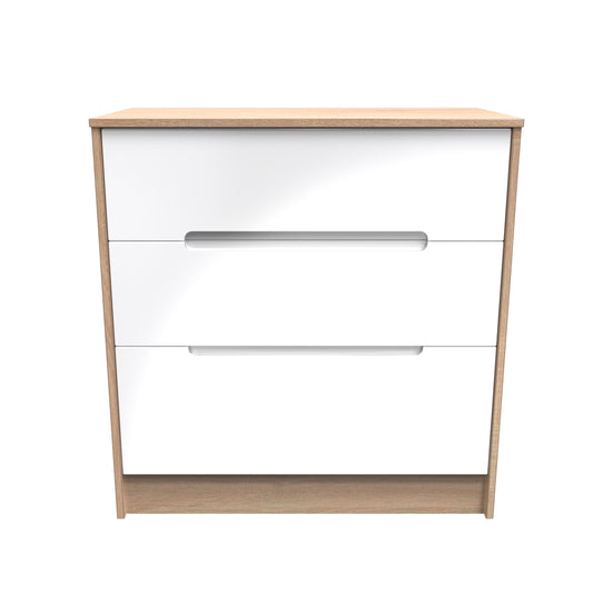 Monaco Chest of Drawers White & Oak 3 Drawers 80cm