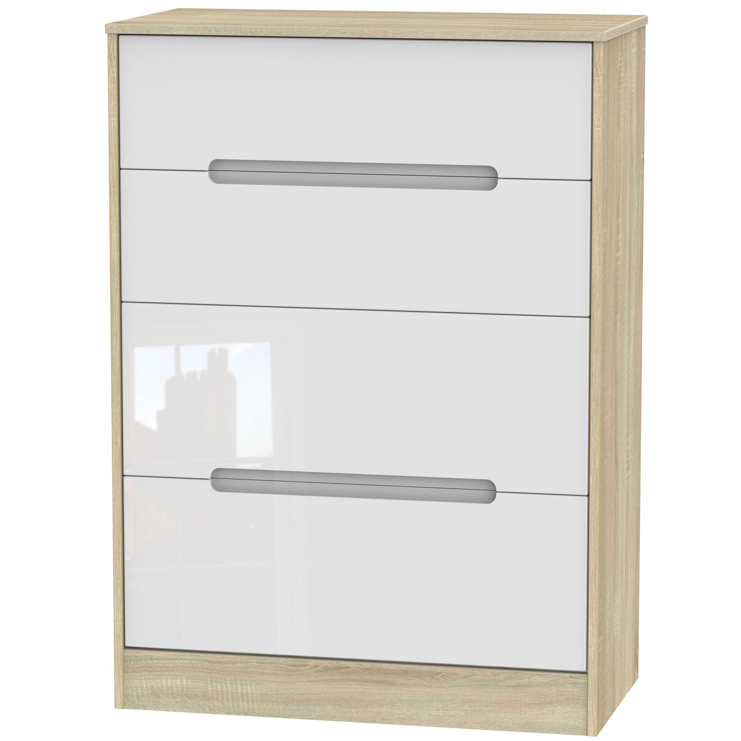 Monaco Tall Chest of Drawers White & Oak 4 Drawers 107cm