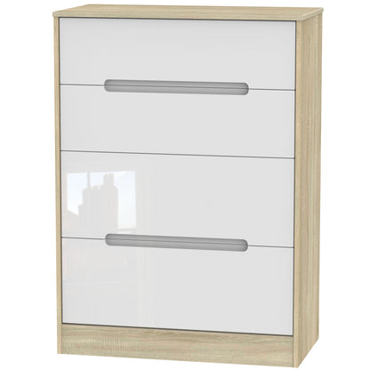 Monaco Tall Chest of Drawers White & Oak 4 Drawers 107cm