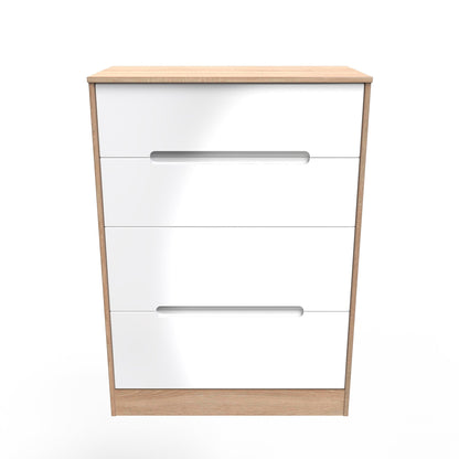 Monaco Tall Chest of Drawers White & Oak 4 Drawers 107cm